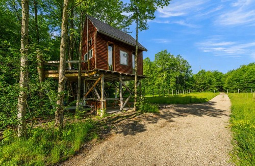 Holland House | Incredible tiny house treehouse located on organic fruit farm with lake & beach!