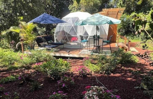 Kealakekua Cabin | Jungle Geodome with private bathroom, deck, and garden.n