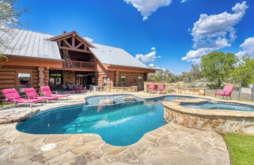 Marble Falls Cabin | Spacious 5-Acre Log Cabin | Pool, Hot Tub, Pets