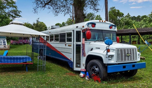 Buffalo Bills Themed School Bus Near Ellicottville Fire Pit Wi-Fi in Hinsdale