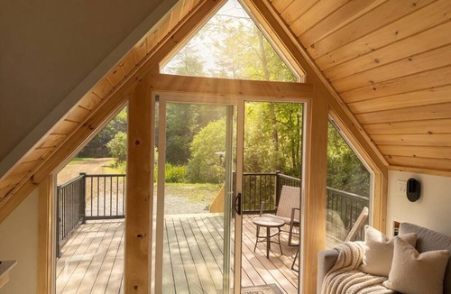 Woodfin Cabin | New A-Frame Tiny Home - Private Pond, Deer at Dusk - Asheville Mountain Escape